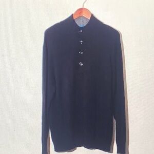 Classic Black Button-Up Turtleneck Sweater for Men